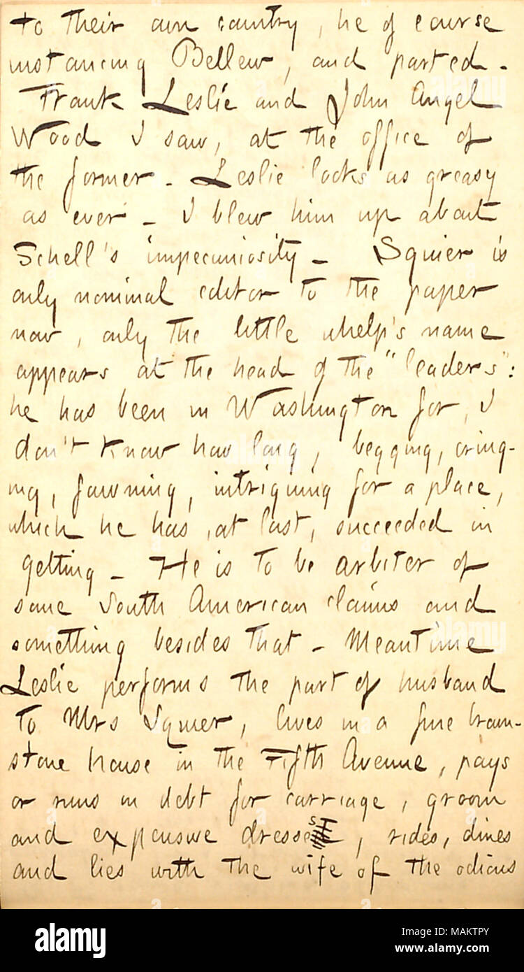 Réunion décrit Frank Leslie et John Angel du bois. Titre : Thomas Butler Gunn Diaries : Volume 22, page 160, le 28 mars 1863 . 28 mars 1863. Gunn, Thomas Butler, 1826-1903 Banque D'Images