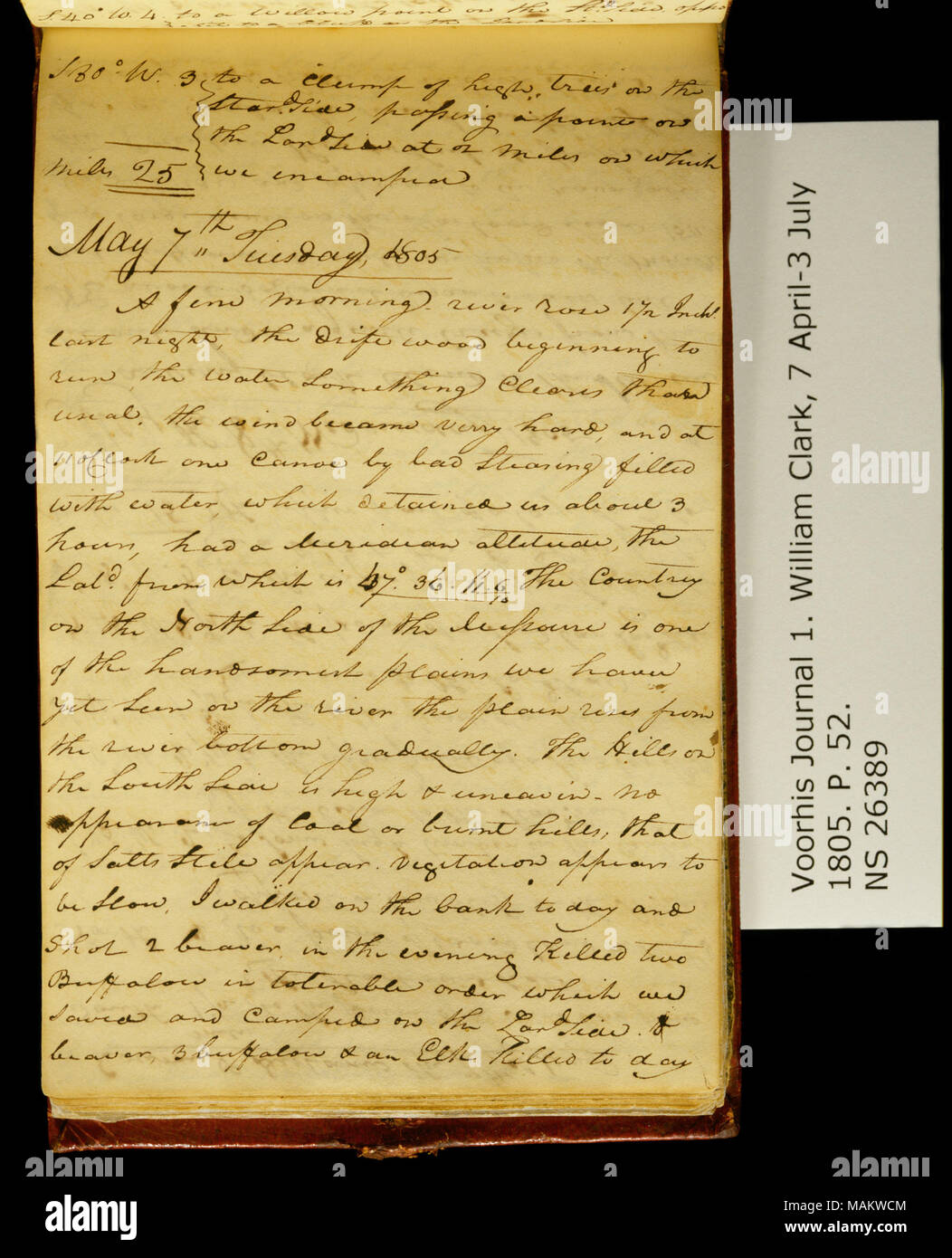 'S. 80 W. 3 à une touffe d'arbres sur la Stard. Côté. . .' Title : Clark Family Collection : Volume 1. Journal officiel No 1, Voorhis page 52, 6 et 7 mai 1805 . 6 mai 1805. Clark, William, 1770-1838 Banque D'Images 'S. 80 W. 3 à une touffe d'arbres sur la Stard. Côté. . .' Title : Clark Family Collection : Volume 1. Journal officiel No 1, Voorhis page 52, 6 et 7 mai 1805 . 6 mai 1805. Clark, William, 1770-1838 Banque D'Images