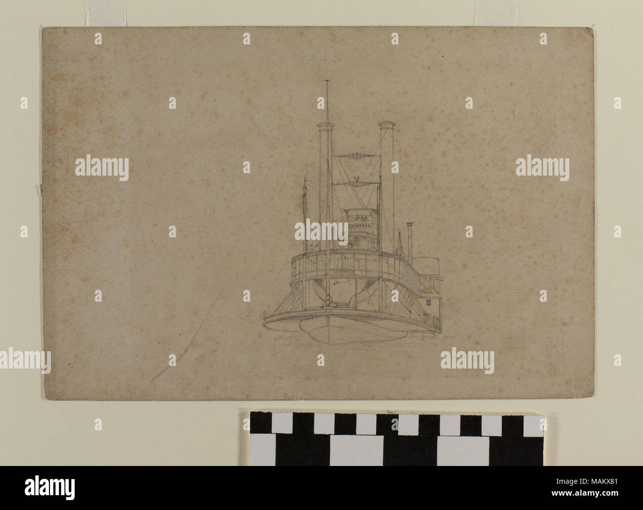 Dessin de graphite du steamboat 'Princess' par English Mormon artiste Frederick Piercy, un de plusieurs œuvres originales documenter son voyage jusqu'à l'Utah en 1853. Plusieurs de Piercy's dessins et aquarelles ont été reproduites telles qu'imprime dans son "itinéraire de Liverpool à Great Salt Lake Valley', publié en 1855. Titre : Dessin au graphite, 'Steamer 'Princesse'' par Frederick Piercy . 1853. Piercy, Frederick Hawkins, 1830-1891 Banque D'Images