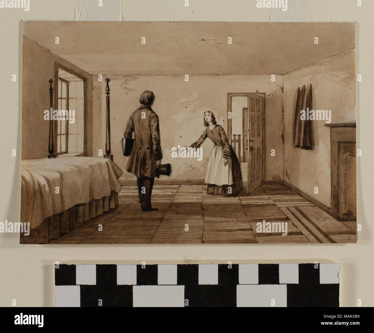 L'aquarelle par l'artiste anglais Mormon Frederick Piercy, documenter son voyage jusqu'à l'Utah en 1853. Le dessin représente le prix à la prison de Carthage, Illinois dans laquelle Joseph Smith et son frère Hyrum Smith, ont été incarcérés. Plusieurs de ses œuvres, y compris Piercy celle-ci, ont été reproduites telles qu'imprime dans son "itinéraire de Liverpool à Great Salt Lake Valley', publié en 1855. Titre : de l'Aquarelle, "chambre dans laquelle Joseph et Hyrum Smith ont été emprisonnés' par Frederick Piercy . 1853. Piercy, Frederick Hawkins, 1830-1891 Banque D'Images