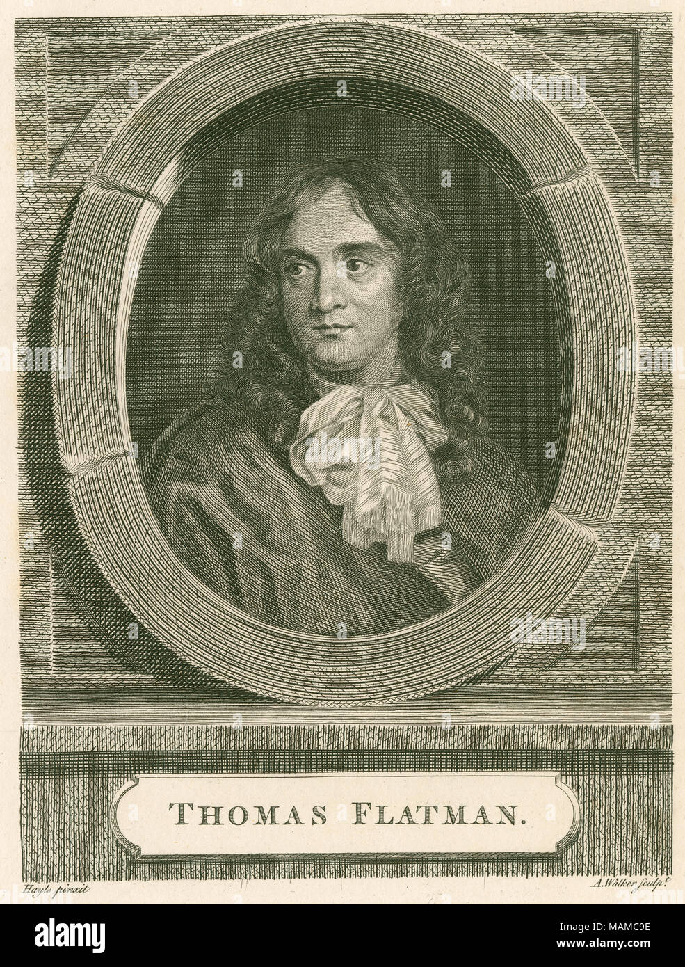 C Antique1885 gravure sur acier, Thomas Flatman. Flatman Thomas (1635-1688) fut un peintre en miniature. SOURCE : gravure originale Banque D'Images