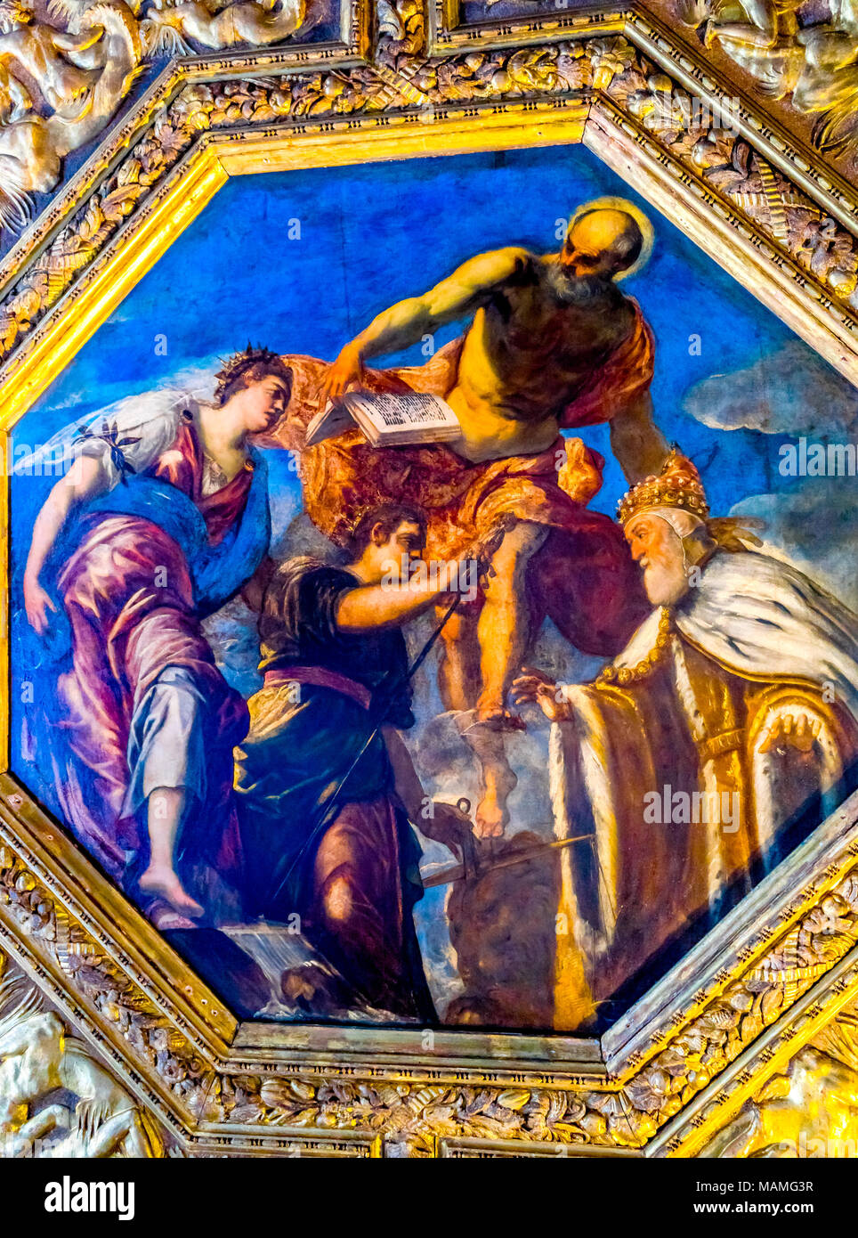 Tintoret Titien Doge Peinture Anges Palais des Doges le Palais des Doges Venise Italie. Doge's Palace fut la résidence du gouverneur vénitien de 1200s pour Banque D'Images