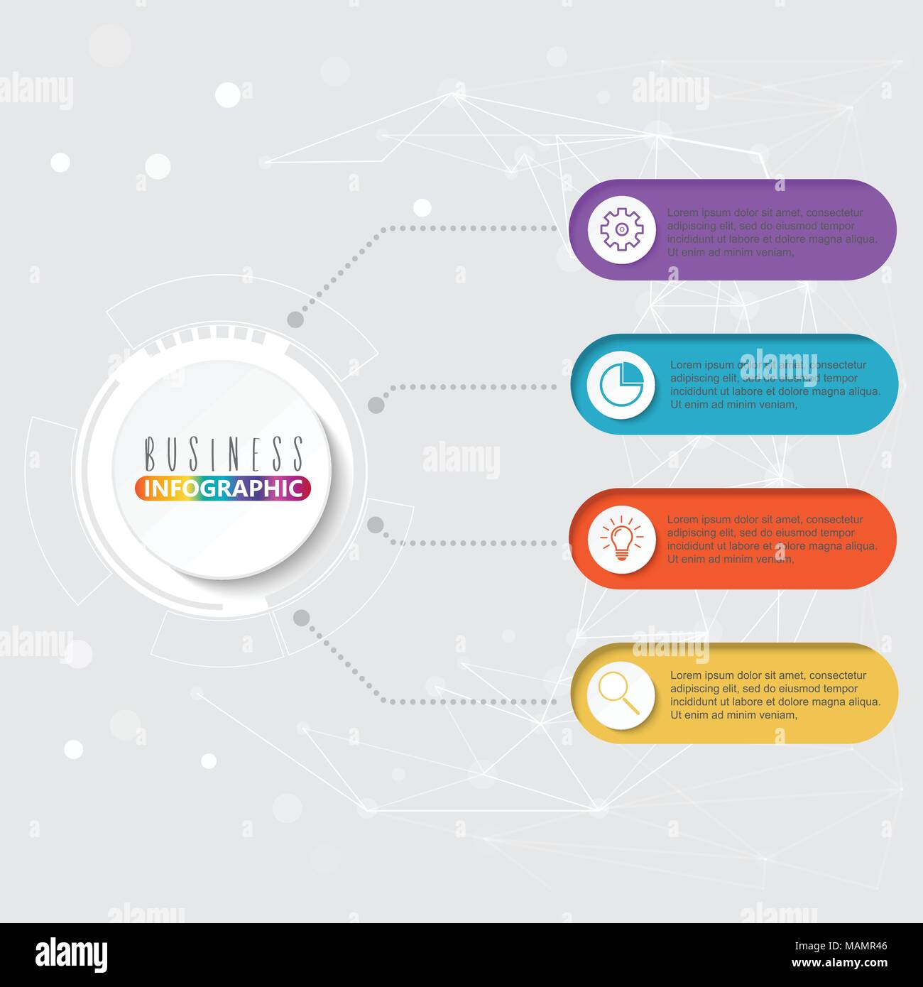 Chronologie des infographies de conception et de commercialisation des icônes peuvent être utilisées pour la mise en page de workflow, diagramme, rapport annuel, web design. Concept d'affaires avec 4 options Illustration de Vecteur