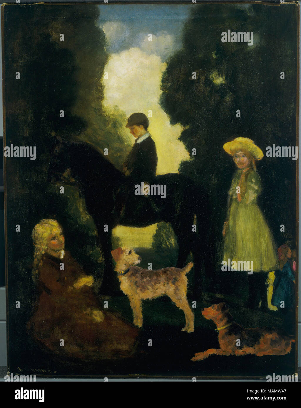 . Les enfants, les chiens et Pony- Banque D'Images