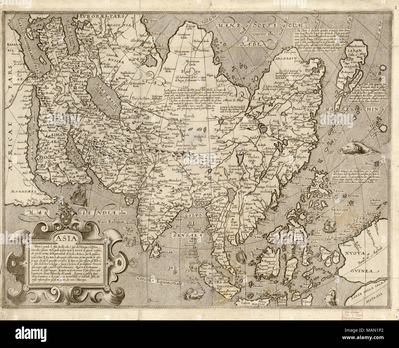 Carte de l'Asie par Arnoldo di Arnoldi ; publié par Matteo Florimi, Sienne, vers 1600. Bibliothèque du Congrès la géographie et la carte numérique de la Division Id : http://hdl.loc.gov/loc.gmd/g7400.ct001453 . circa 1600. Arnoldo di Arnoldi Banque D'Images