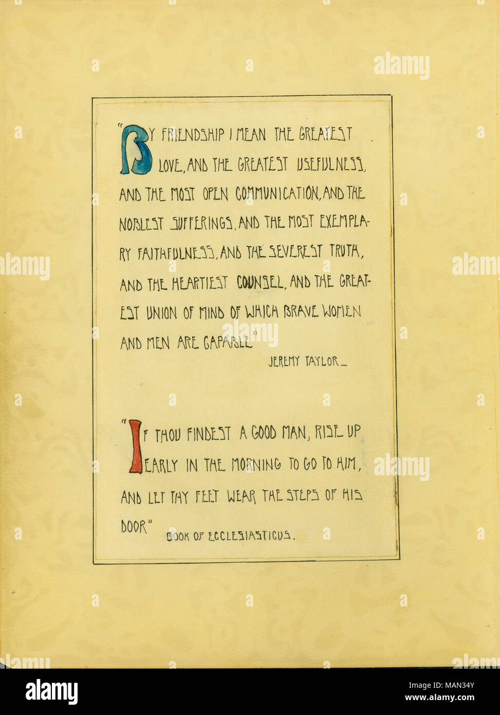 Deux citations par Jeremy Taylor et du livre de l'Ecclésiaste. Titre:Le tour de potier, Volume 1, Numéro 1, page 16, novembre 1904 . Novembre 1904. Taylor, Jeremy, 1613-1667 Banque D'Images