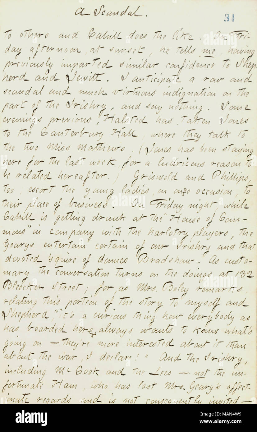 Au sujet d'un scandale à sa pension de famille. Titre : Thomas Butler Gunn Diaries : Volume 18, page 38, Novembre 2, 1861 . 2 novembre 1861. Gunn, Thomas Butler, 1826-1903 Banque D'Images