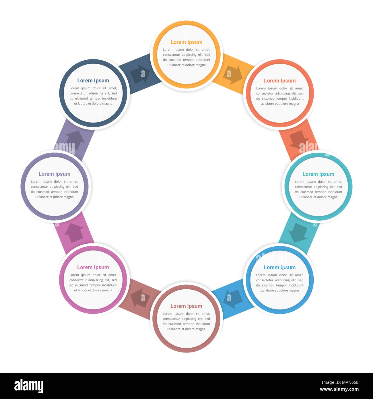 Diagramme circulaire modèle infographique avec huit étapes ou options, workflow, processus, eps10 vector illustration Banque D'Images