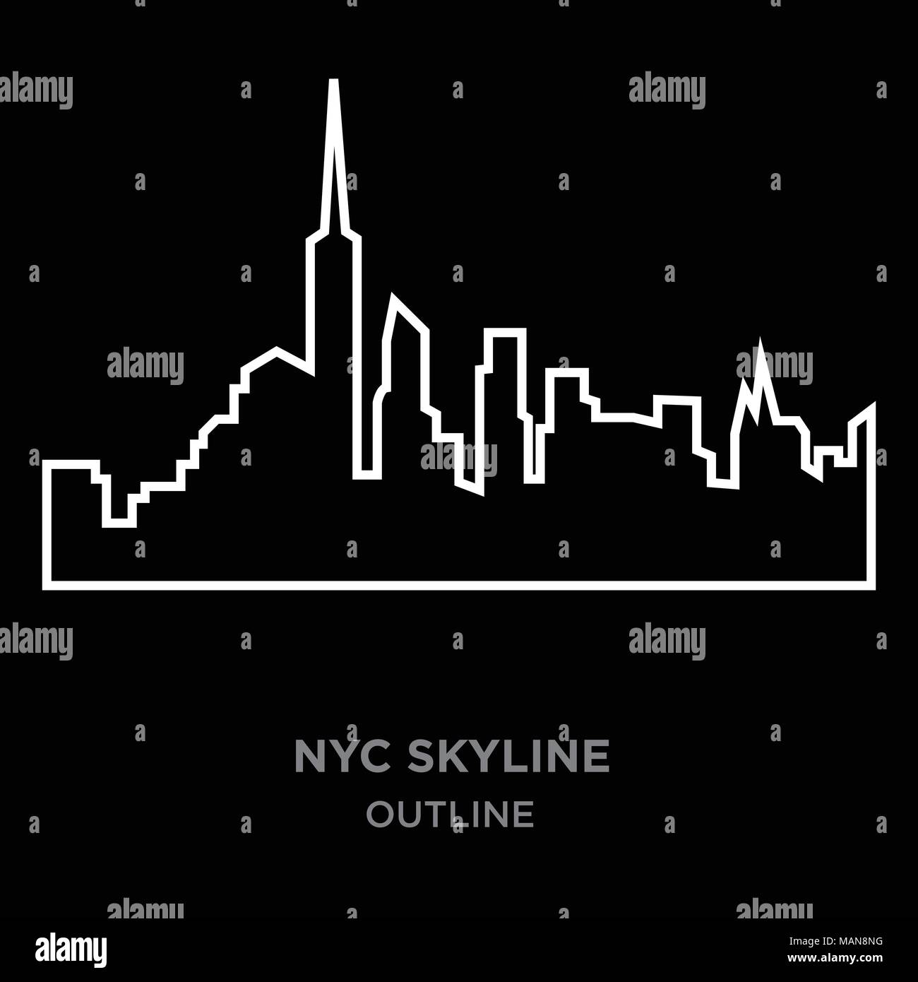 Bordure blanche nyc skyline contours sur fond noir, vector illustration Illustration de Vecteur