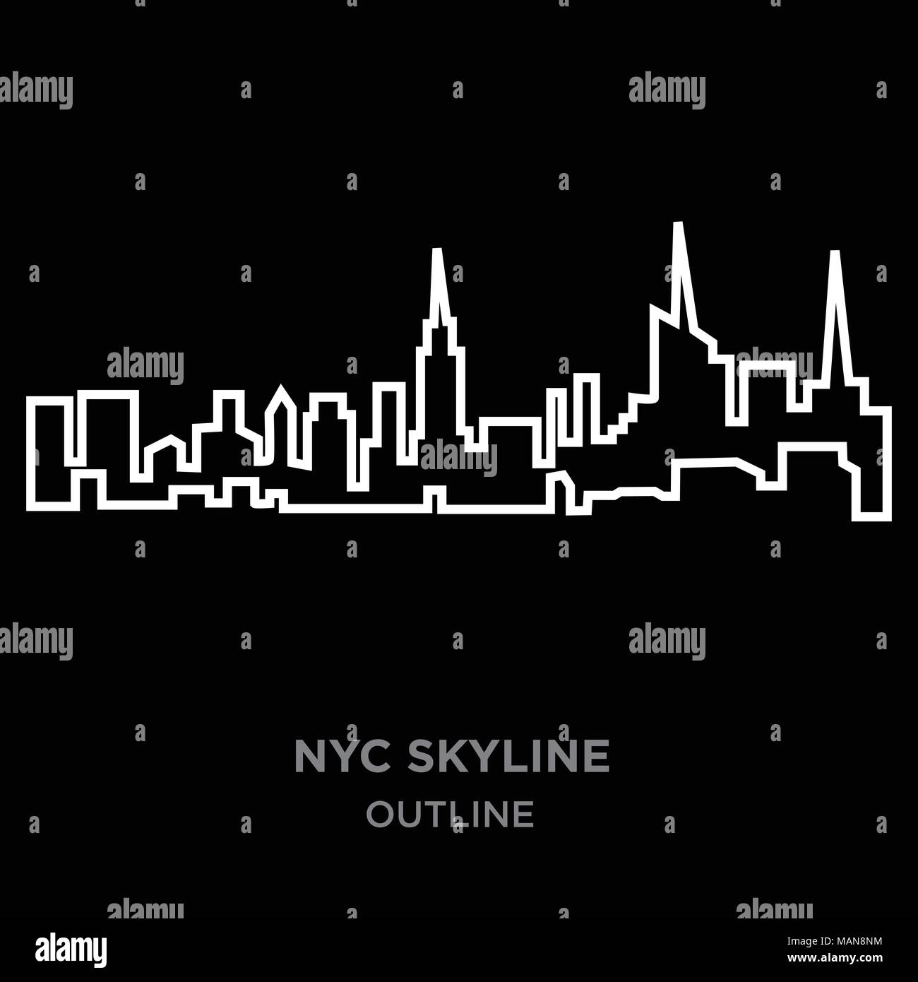 Bordure blanche nyc skyline contours sur fond noir, vector illustration Illustration de Vecteur