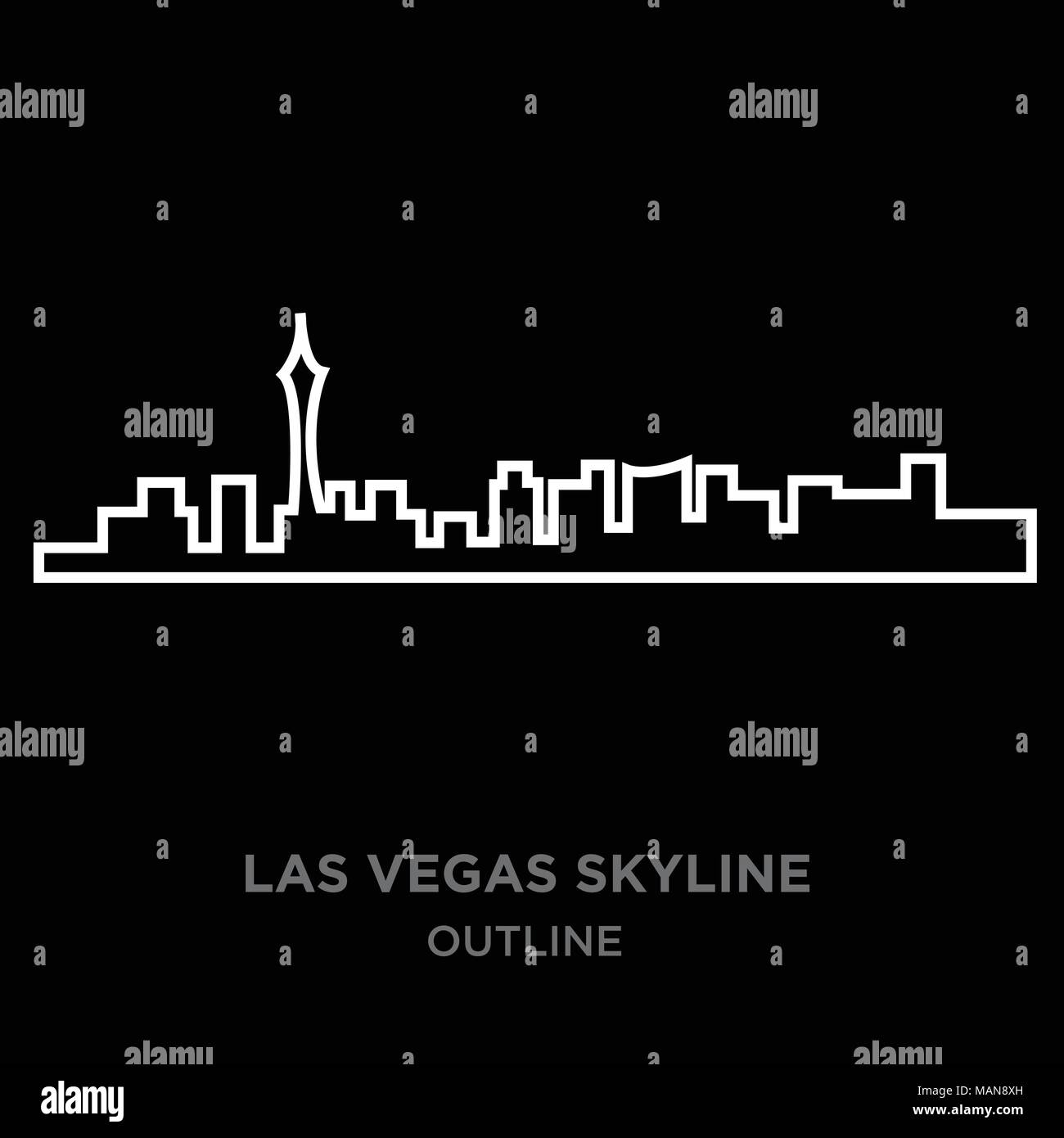 Bordure blanche las vegas skyline contours sur fond noir, vector illustration Illustration de Vecteur