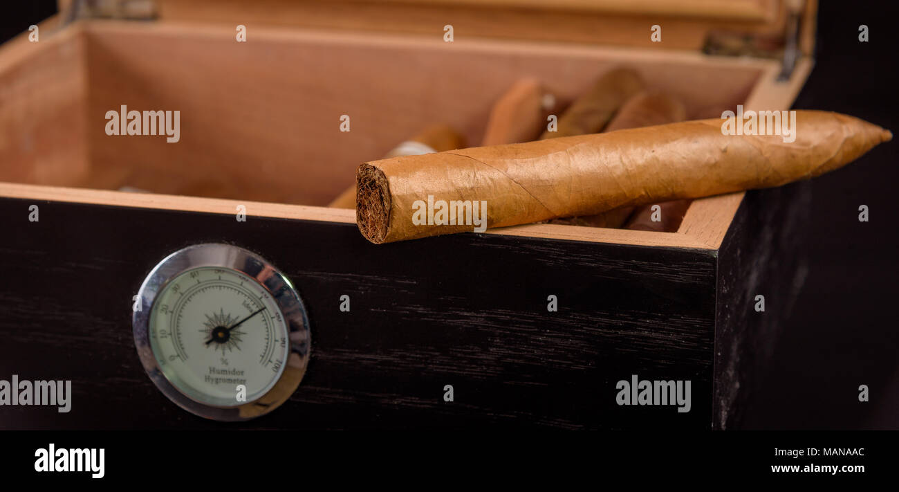 Arôme riche de cigares s'échapper d'un humidor Banque D'Images