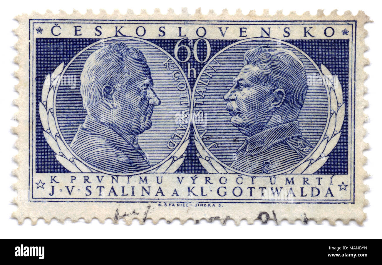 Joseph Staline et Klement Gottwald (Cz. président) pour le 1er anniversaire de la mort en 1954, de timbres en Tchécoslovaquie, Prague (République Tchèque) Banque D'Images