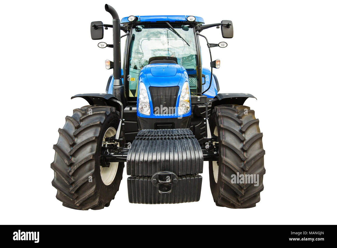 Nouveau tracteur bleu isolé sur fond blanc avec clipping path Banque D'Images