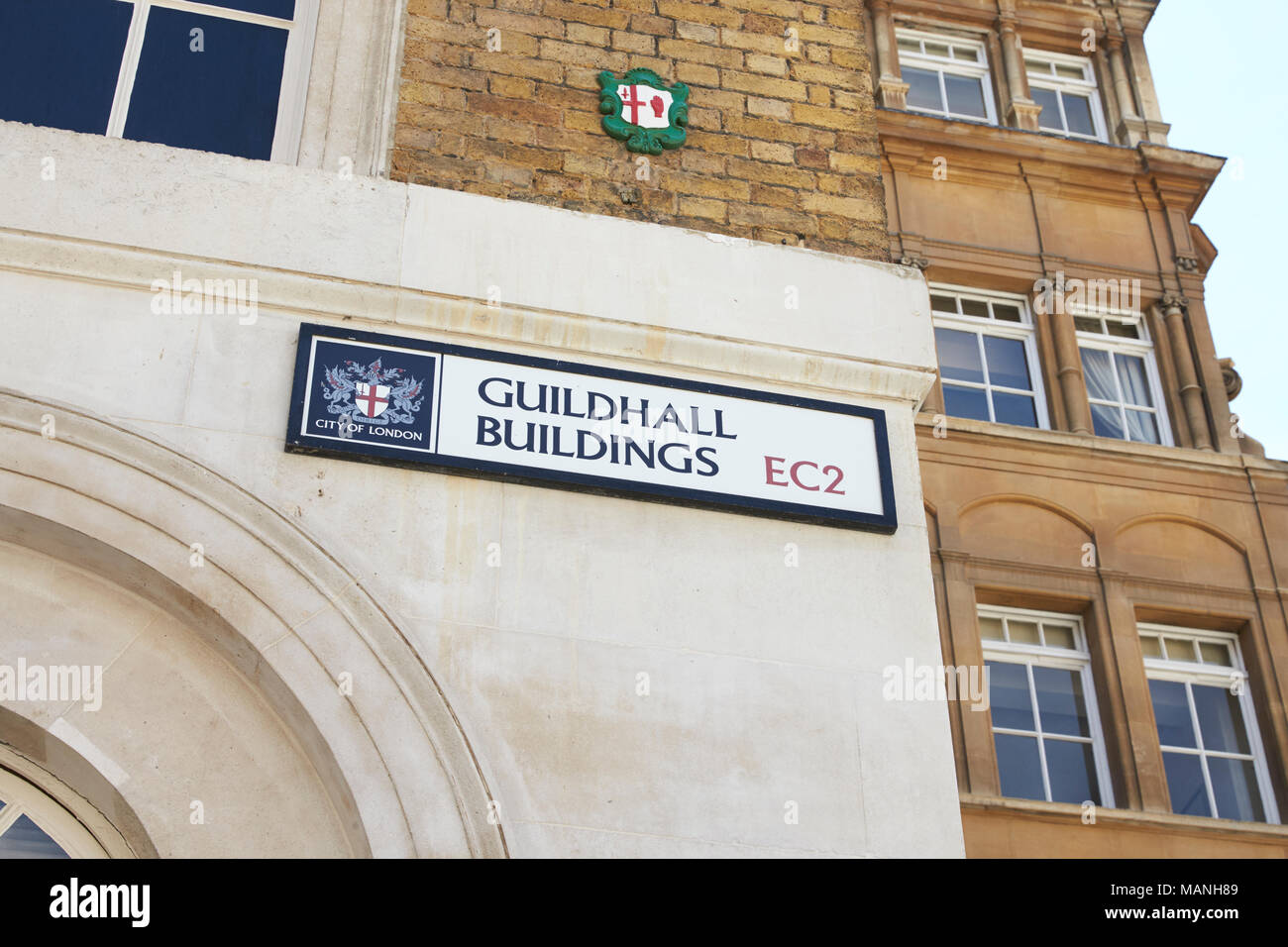 Londres - Mai 2017 : bâtiments Guildhall street sign, London, EC2, détail. Banque D'Images