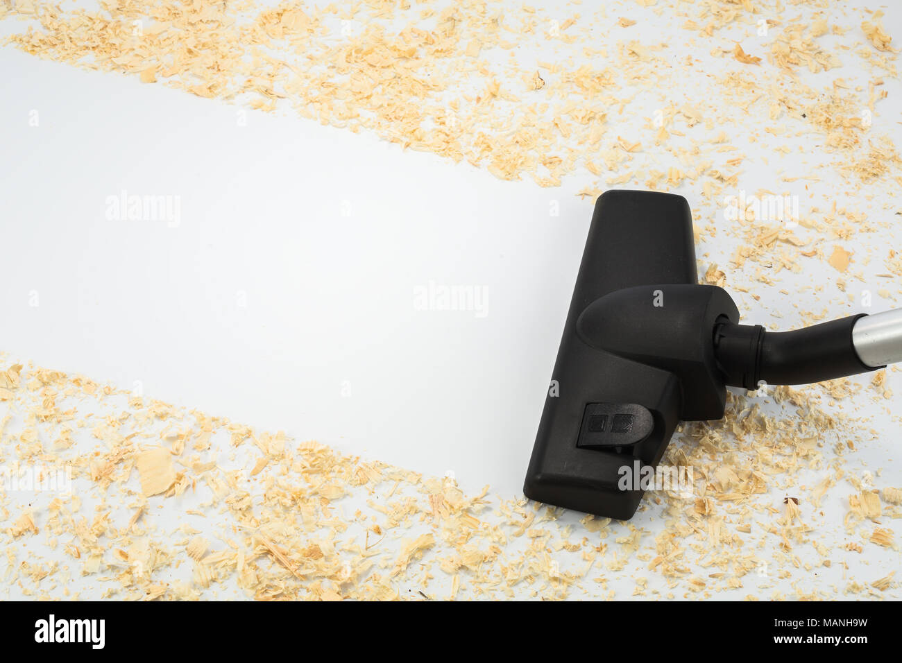 Les constructeurs après le nettoyage à l'aspirateur et copier un texte pour l'espace Banque D'Images