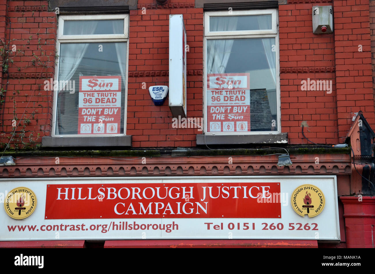 La Hillsborough Justice Campagne office de tourisme en face du terrain d'Anfield Liverpool FC Banque D'Images