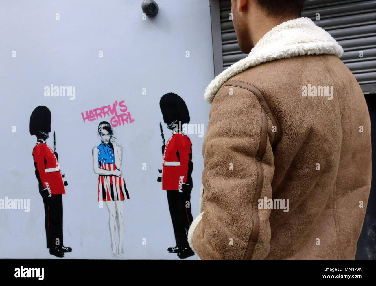 Graffito de prince Harry's fiancee Meghan Markle en artiste de rue Pegasus dans le nord de Londres Banque D'Images