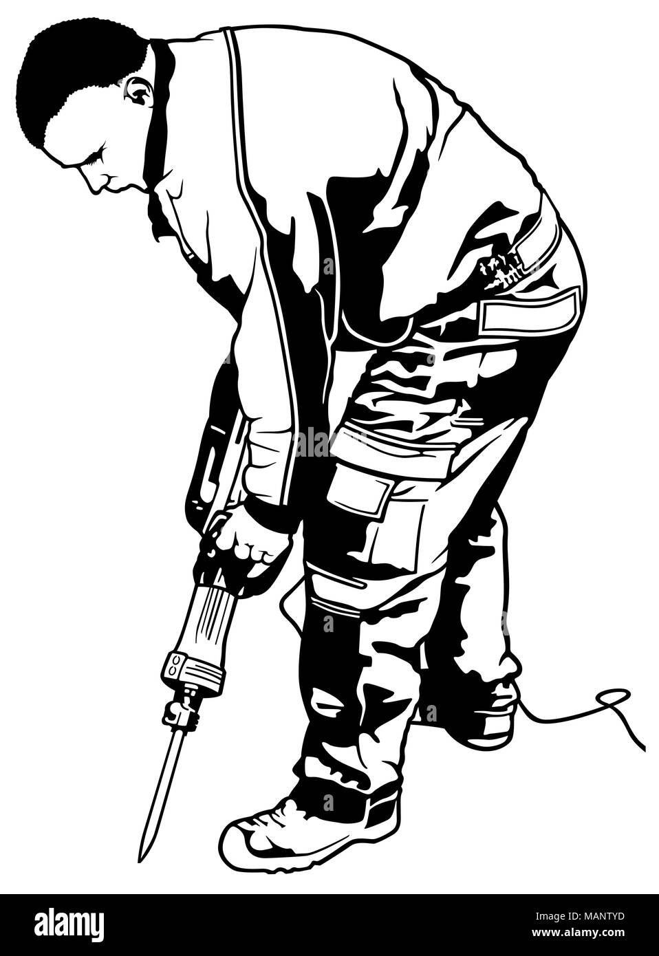 Travailleur de la construction avec un marteau pneumatique Illustration de Vecteur