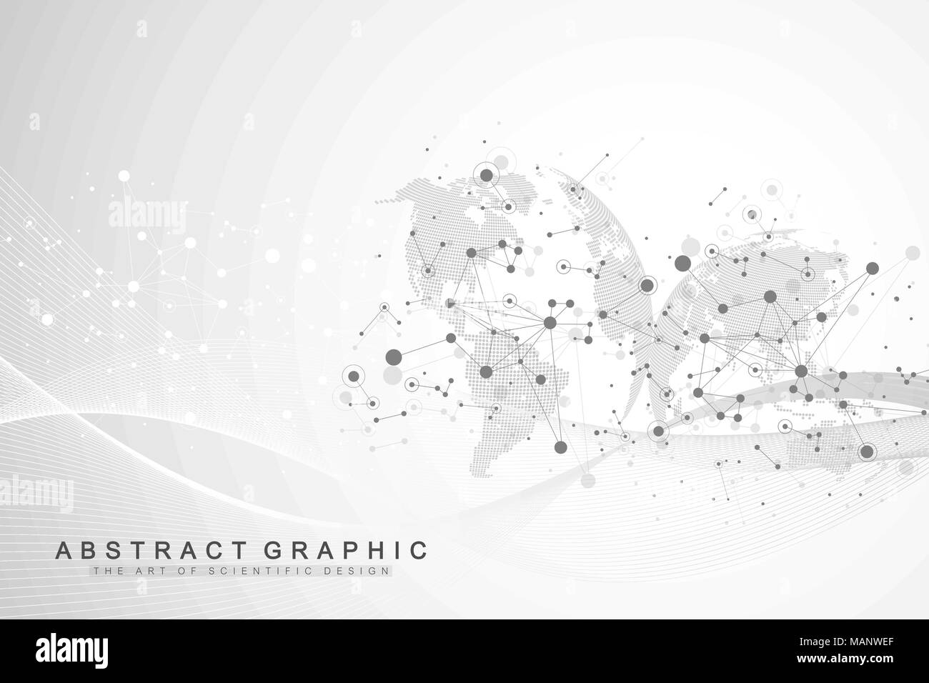 Carte du monde avec la technologie global concept de mise en réseau. La visualisation de données numériques. Plexus lignes. Contexte Big Data communication. Vector illustration scientifique. Illustration de Vecteur