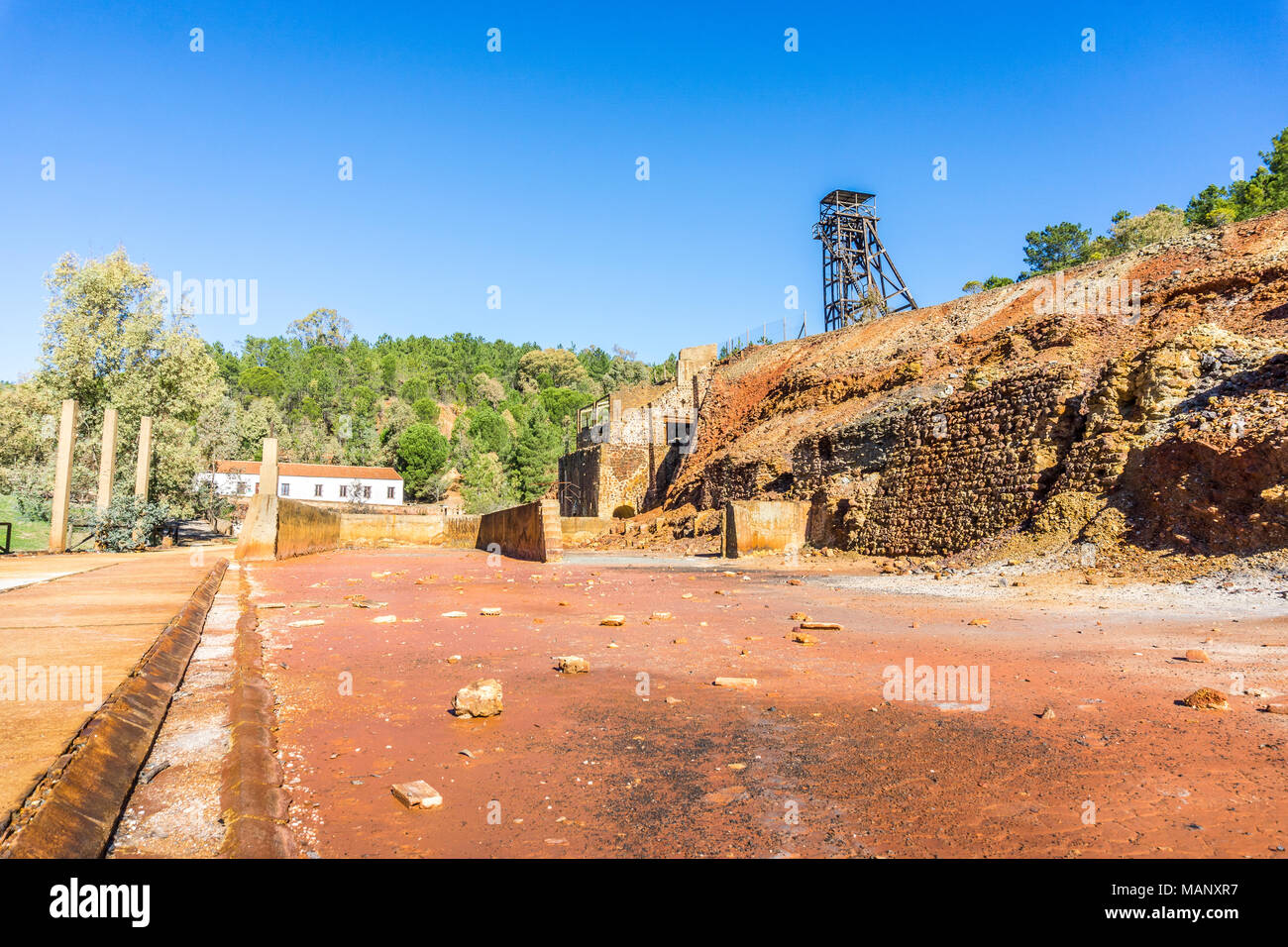 Musée de la mine avec l'arbre ancien dans Pena del Hierro, Nerva, Huelva, Espagne Banque D'Images