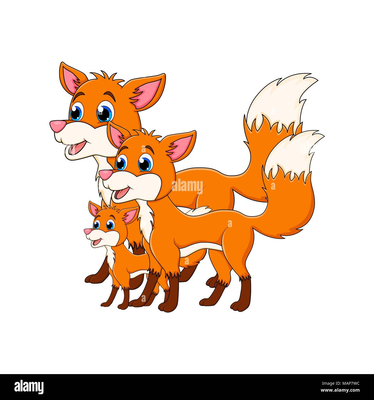 Cartoon famille fox isolé sur fond blanc Illustration de Vecteur