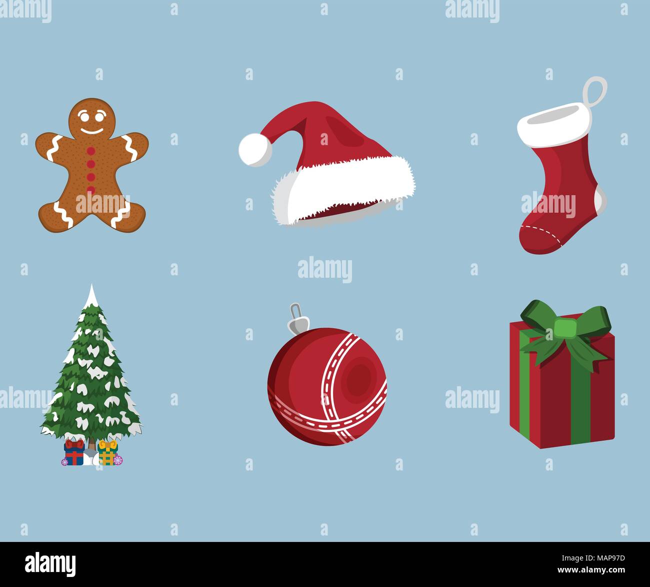 Ensemble de l'icône de Noël. Style de dessin animé. Vector Illustration pour le jour de Noël. Illustration de Vecteur