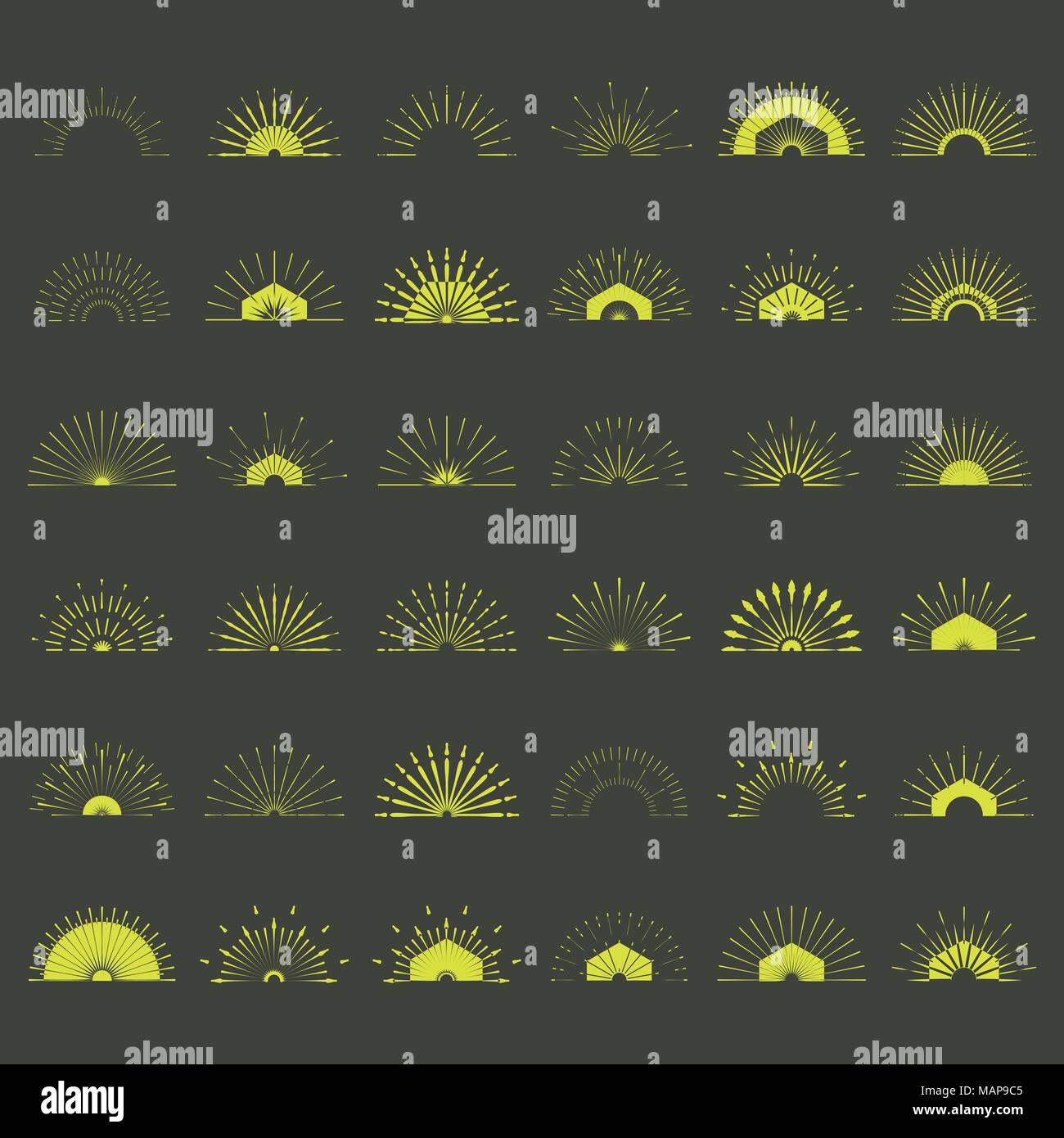 Grand ensemble de Sun burst rétro des formes. Vintage logo, étiquettes, d'écussons. Éléments de conception de scénario isolé. Un minimum d'artifice or burst. Illustration de Vecteur
