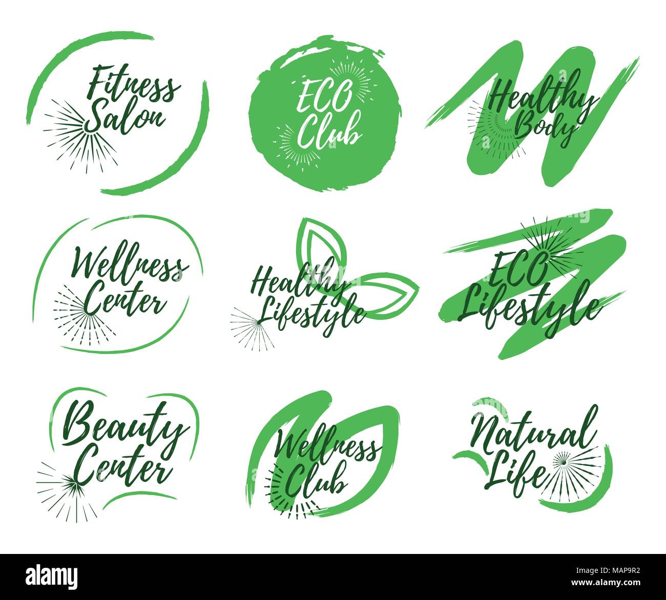 Ensemble d'Eco, club de yoga, un centre de spa et beauté Sport label. 9 badges d'un mode de vie sain. L'icône illustration vectorielle avec la solarisation. Illustration de Vecteur Ensemble d'Eco, club de yoga, un centre de spa et beauté Sport label. 9 badges d'un mode de vie sain. L'icône illustration vectorielle avec la solarisation. Illustration de Vecteur