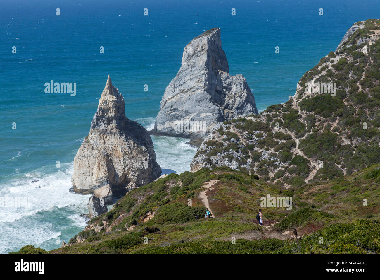 Vue sur Praia da Ursa depuis le haut d'une falaise Banque D'Images