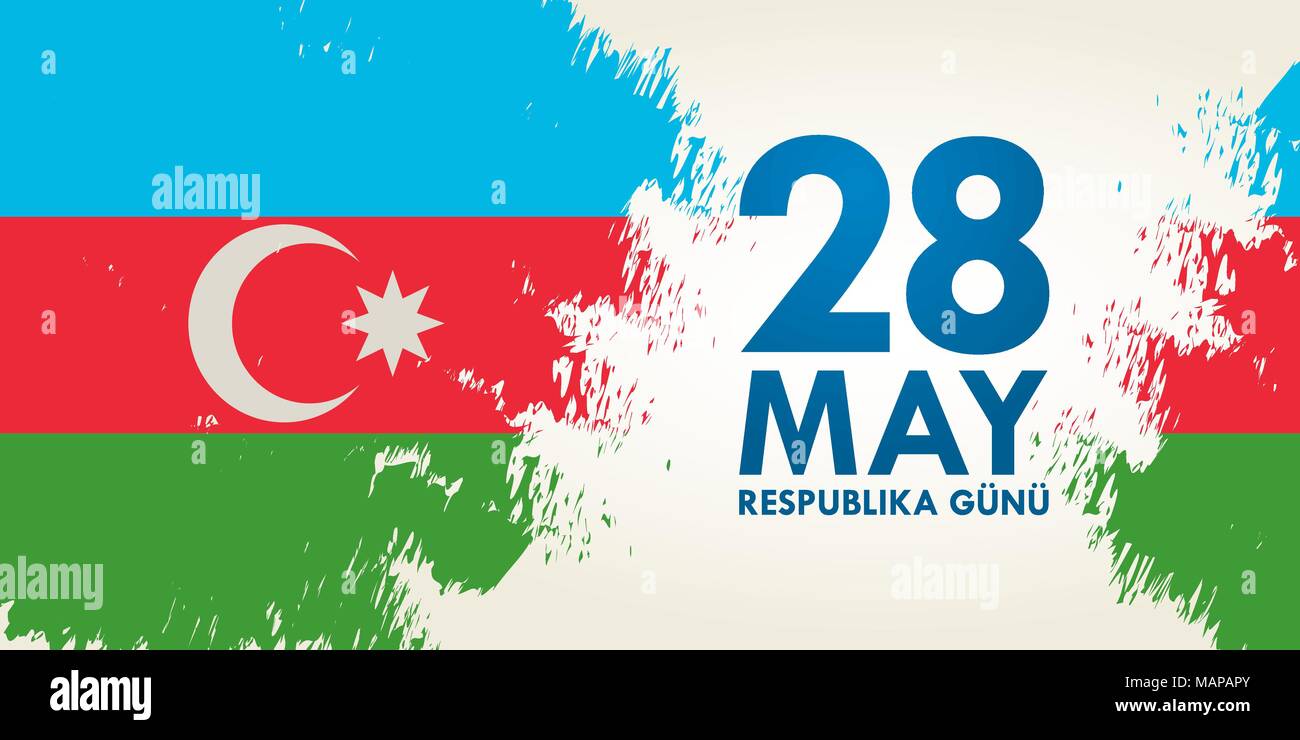 28 mai Respublika gunu. La traduction de l'azéri : 28 mai Journée de la République d'Azerbaïdjan. 100e anniversaire. Illustration de Vecteur