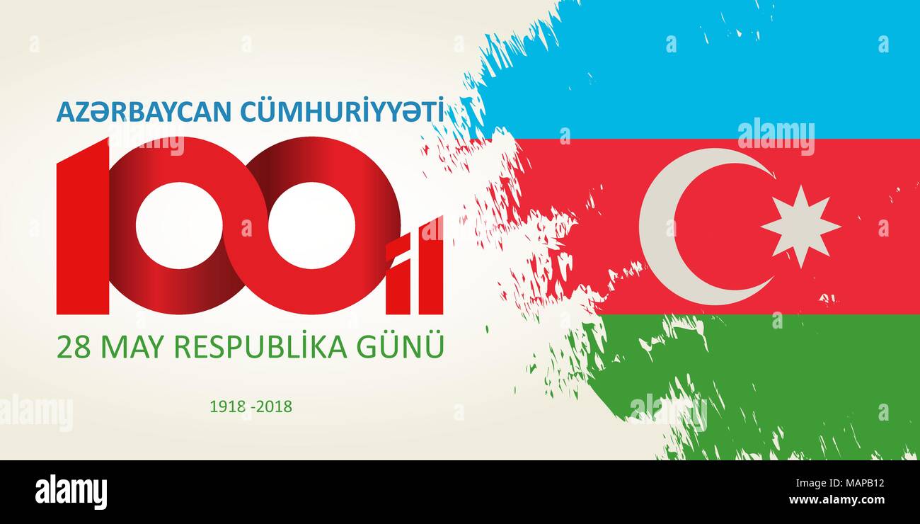 28 mai Respublika gunu. La traduction de l'azéri : 28 mai Journée de la République d'Azerbaïdjan. 100e anniversaire. Illustration de Vecteur