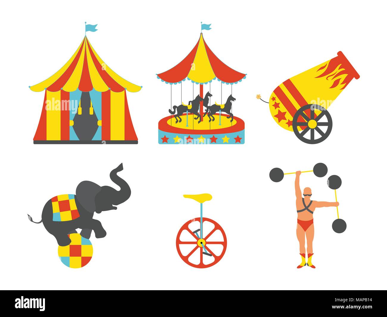 Ensemble de l'icône du cirque. Vintage clip art set. Vector illustration. Illustration de Vecteur