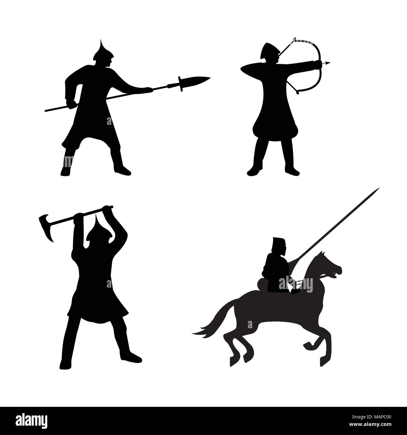 L'ensemble des guerriers Silhouette sur fond blanc. Vector illustration isolé. Illustration de Vecteur