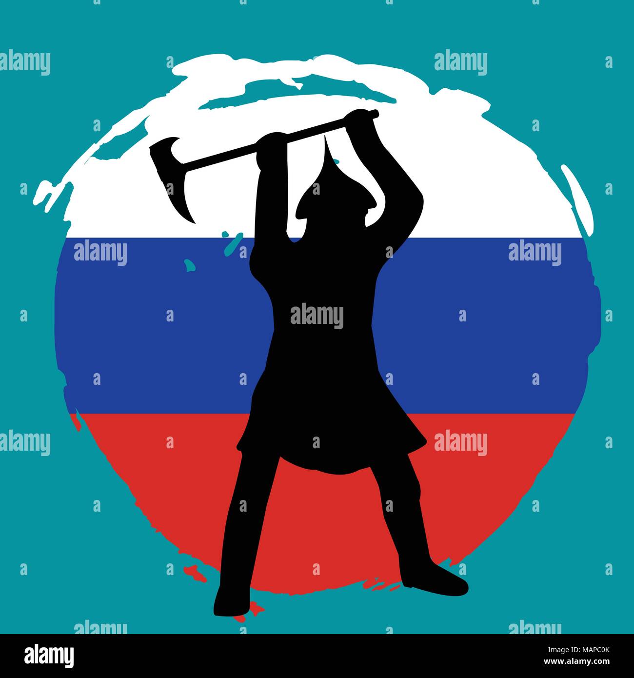 Silhouette de guerrier sur fond du drapeau de la Russie. Vector illustration isolé. Illustration de Vecteur