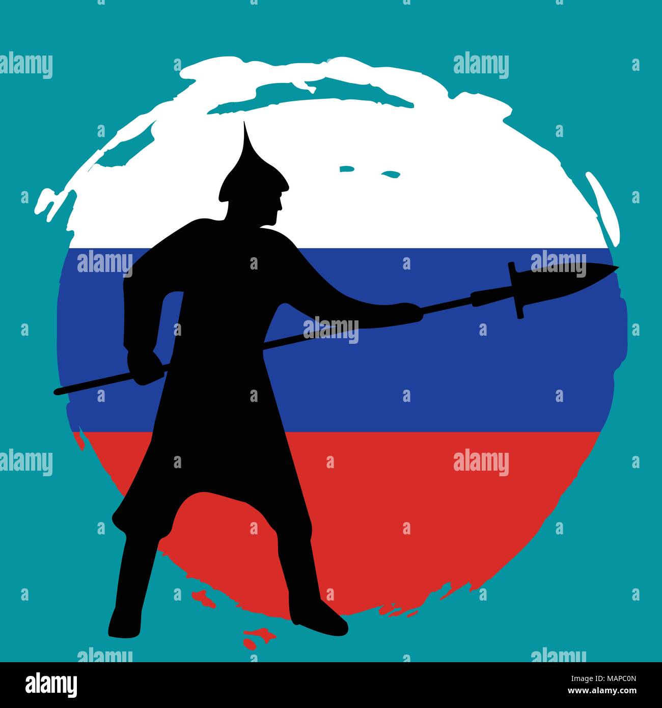 Silhouette de guerrier sur fond du drapeau de la Russie. Vector illustration isolé. Illustration de Vecteur