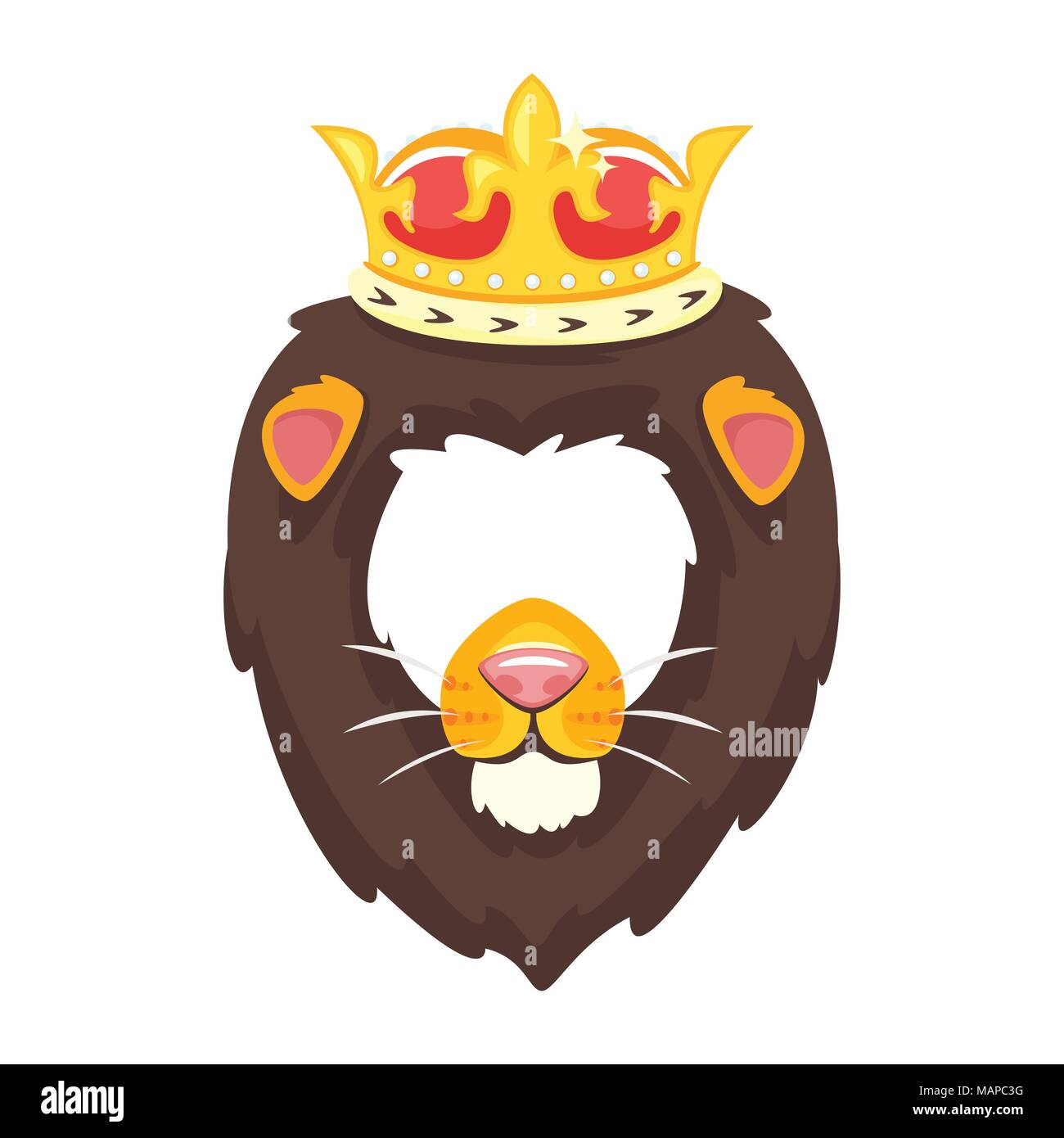 Vector cartoon style mignon avec le roi lion couronne royale d'or visage animal ou élément masque de carnaval. Élément de décoration pour votre photo et video chat selfies Illustration de Vecteur