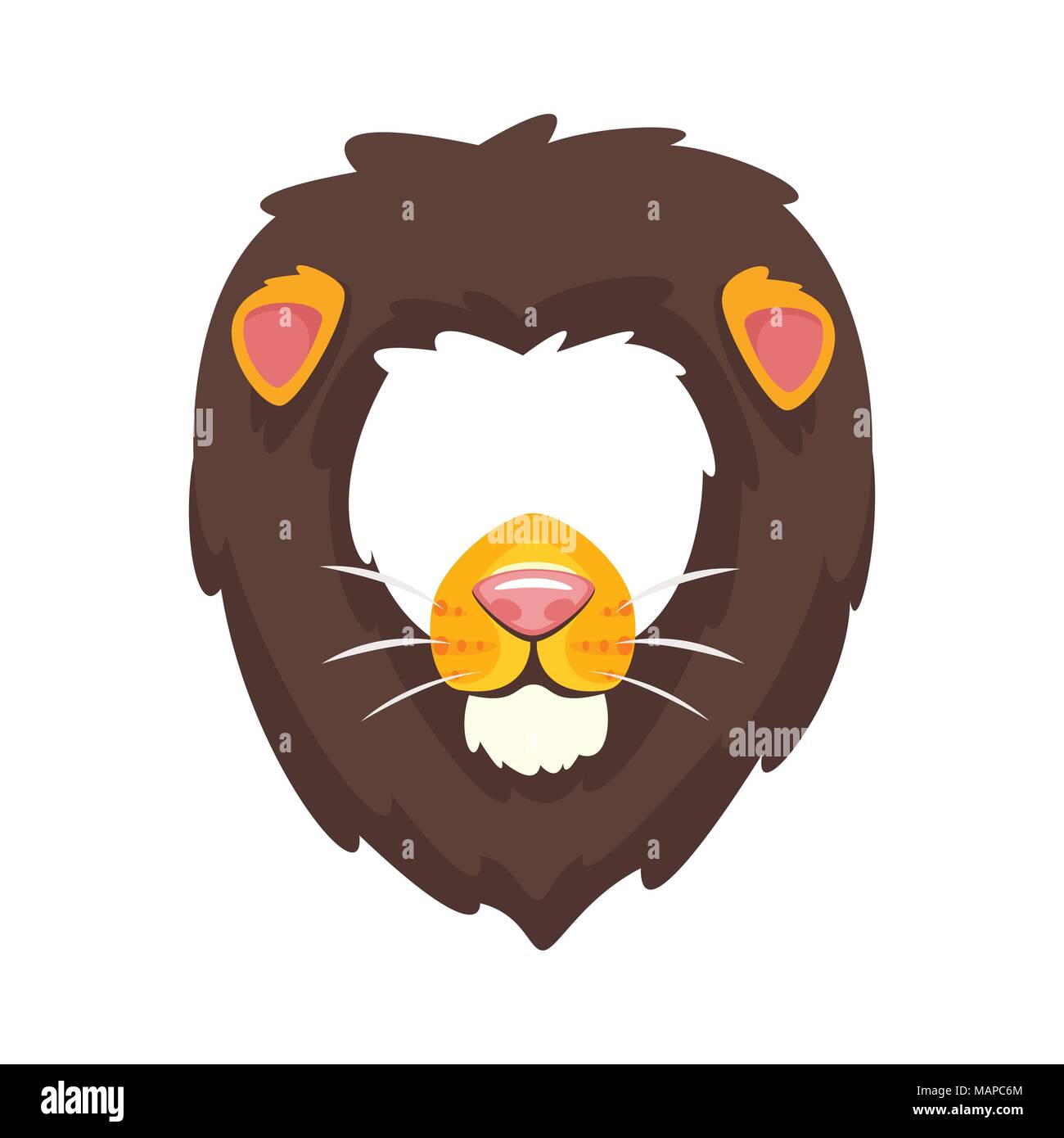 Vector cartoon style cute animal lion élément face ou masque de carnaval. Élément de décoration pour votre photo et video chat selfies filtre. Les oreilles, le nez et la fourrure. Illustration de Vecteur
