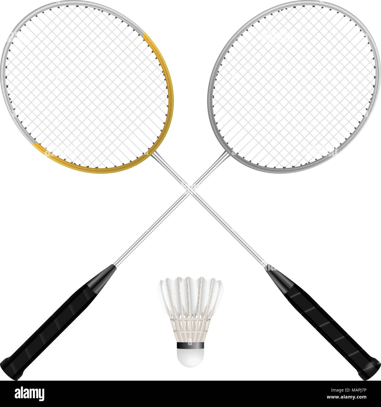 Le joueur de badminton et raquettes sur un fond blanc. Illustration de Vecteur