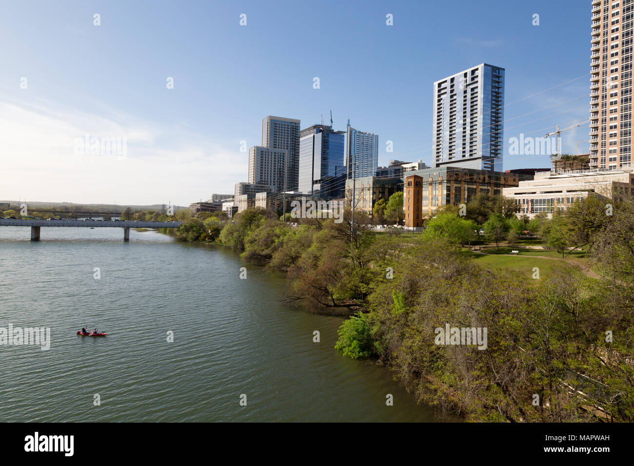 Austin Texas City skyline et le fleuve Colorado, le centre-ville, Austin, Texas USA Banque D'Images