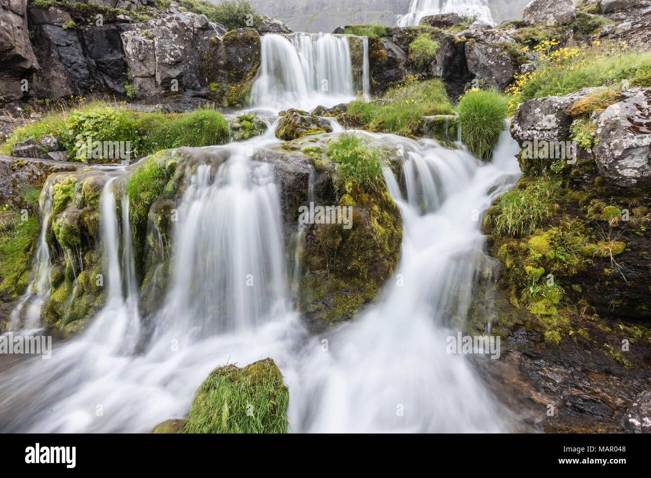 Dynjandi, Fjallfoss, une série de chutes d'eau dans l'Westfjords (Vestfirdir), l'Islande, les régions polaires Banque D'Images
