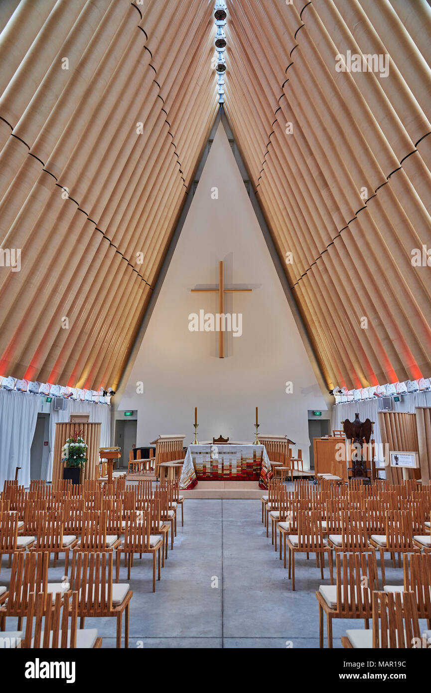 La cathédrale en carton, l'après-séisme le remplacement temporaire de la ville, la cathédrale néo-gothique a ouvert ses portes en 2012, Christchurch, Canterbury, South Banque D'Images