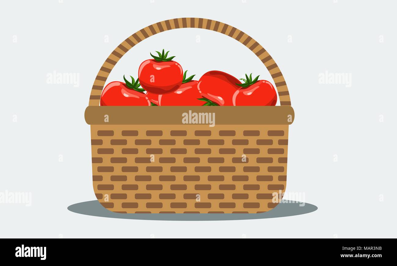 Panier en osier avec des tomates fraîches. L'Illustre vecteur. Télévision solide couleur. Illustration de Vecteur