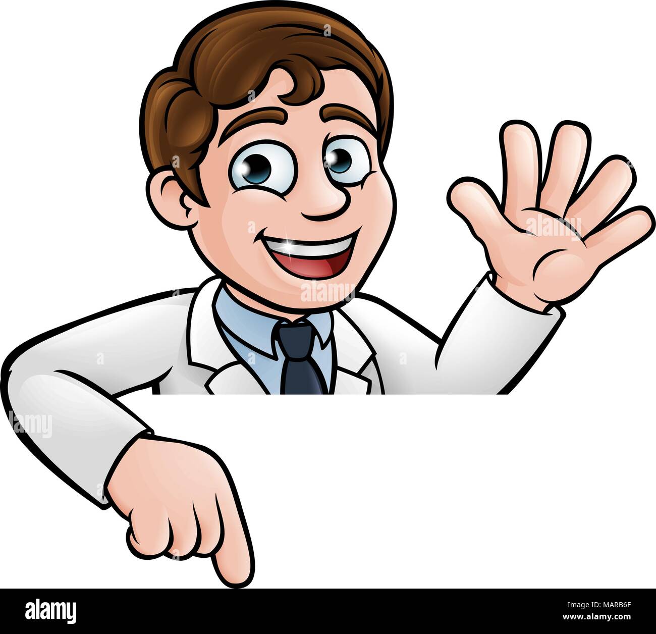 Cartoon caractères scientifique Pointing at Sign Illustration de Vecteur