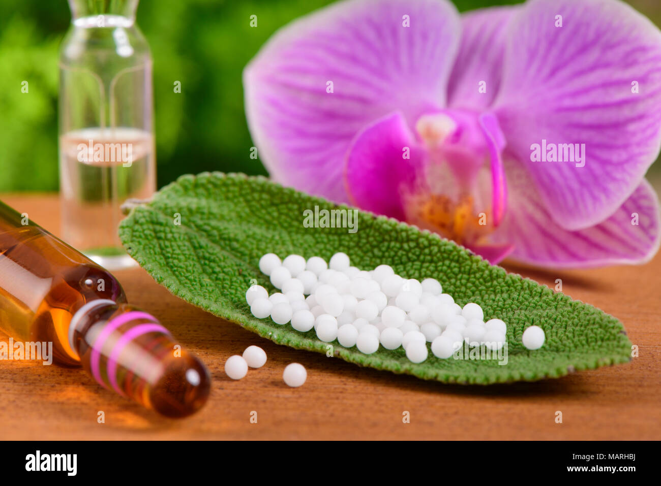 La médecine alternative avec des herbes médicinales et homéopathiques comprimés avec l'essence de plante médicinale Banque D'Images