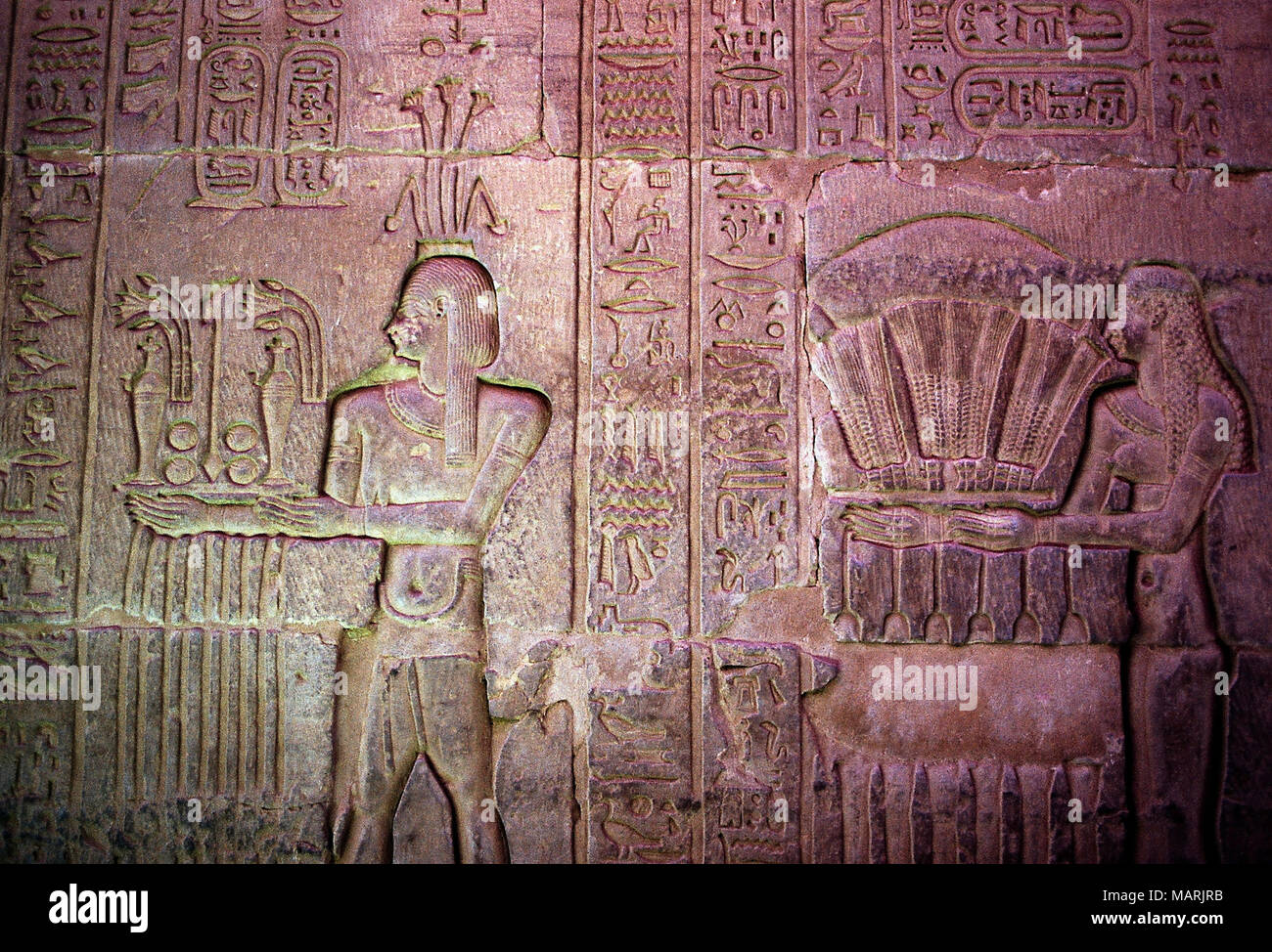 Panneau mural d'offrande aux dieux,Temple de Kom Ombo, Egypte Banque D'Images