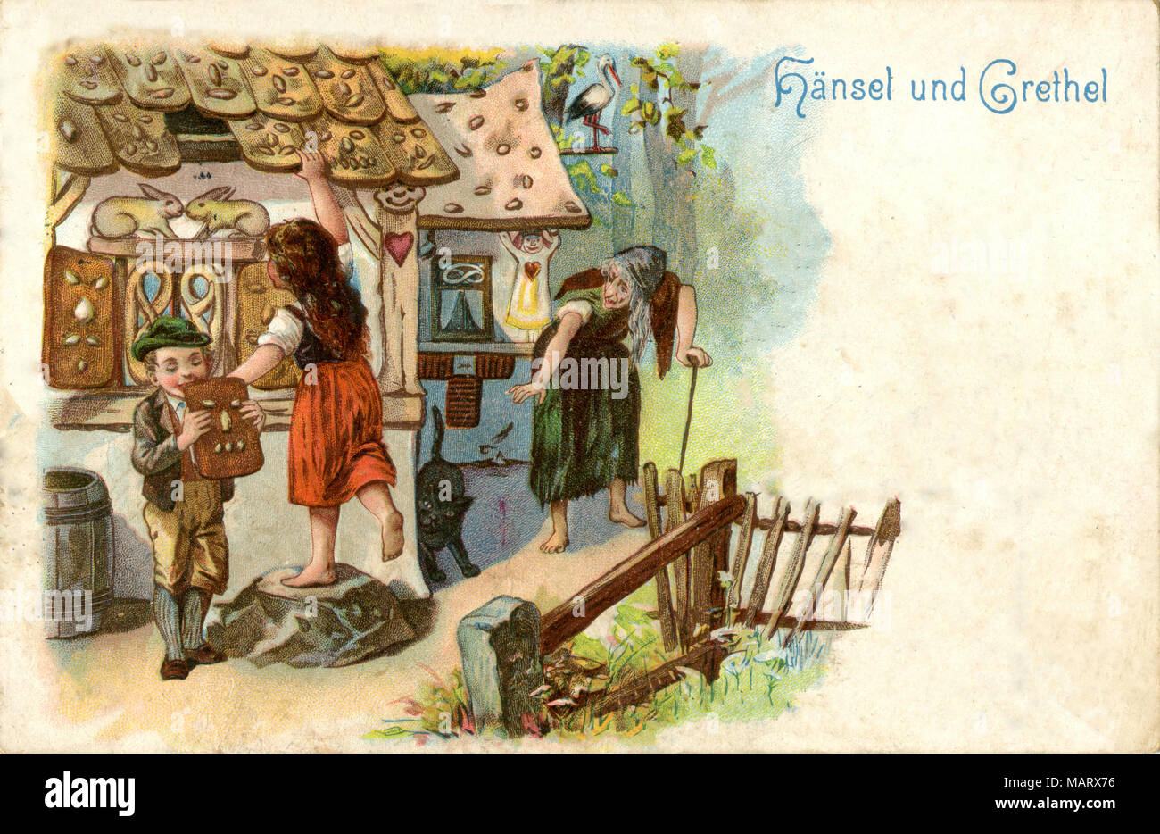 Hansel et Gretel croquante à la maison des sorcières, Banque D'Images