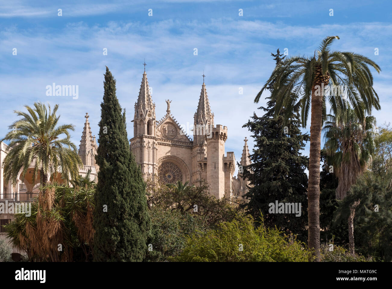 Majorque, Palma de Majorque, Plaça de la Reina, im Hintergrund Kathedrale La Seu, Westfassade Banque D'Images
