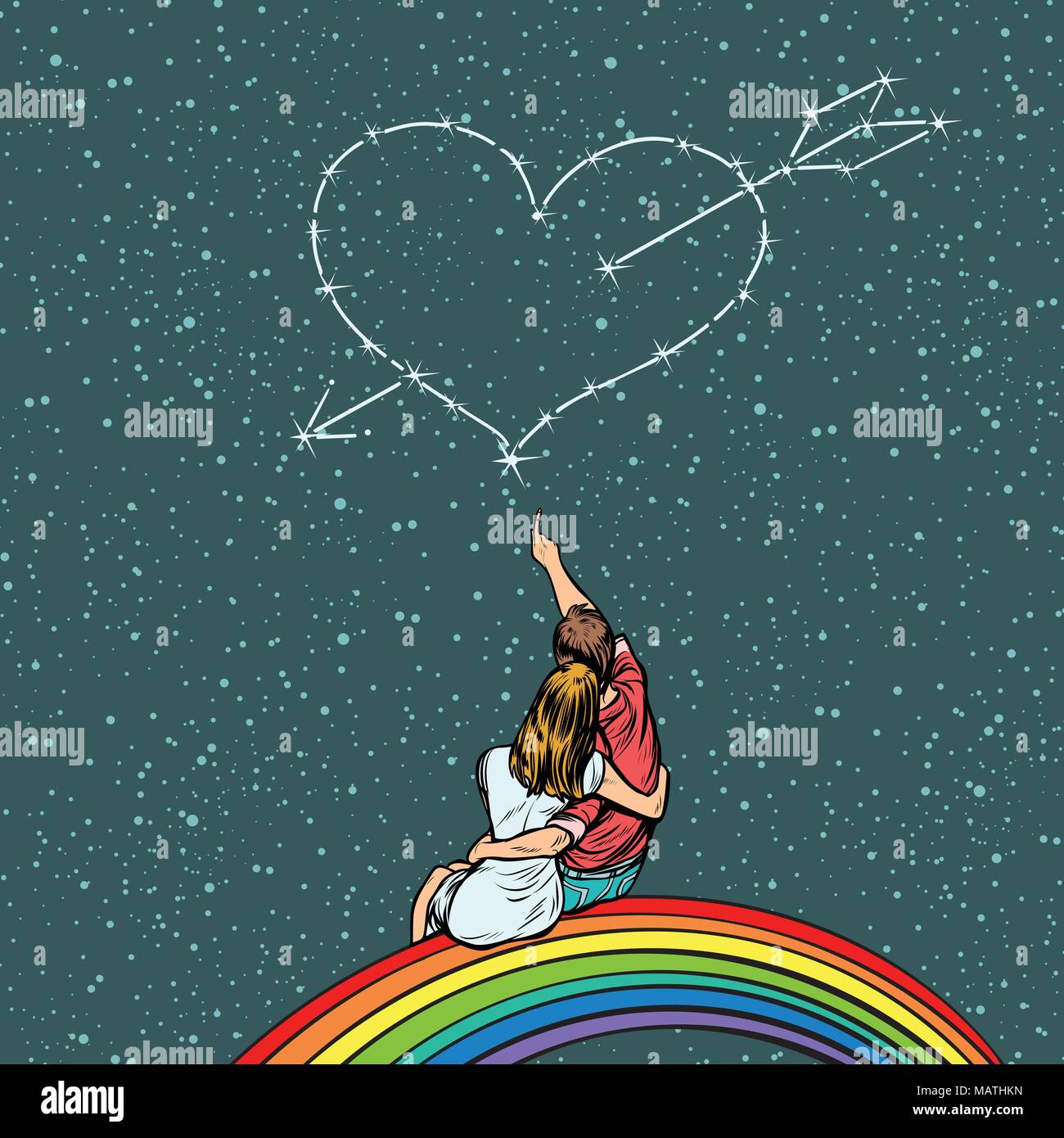 Coeur percé par une flèche sur un couple in love Illustration de Vecteur