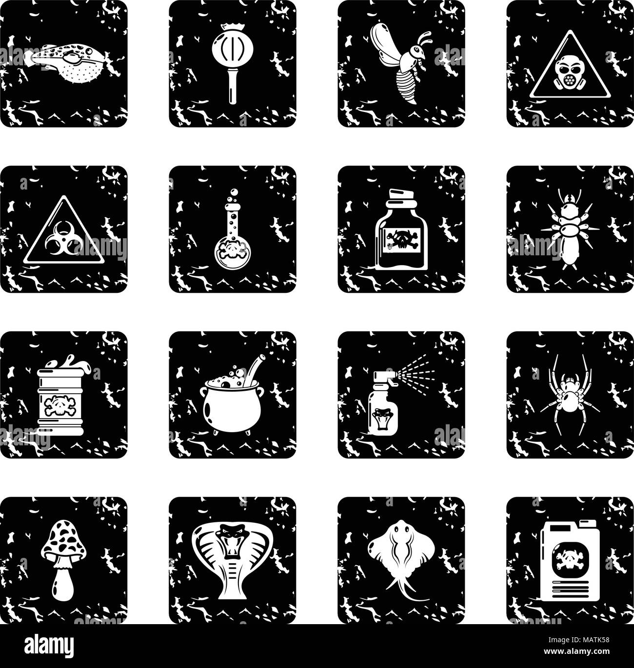 Danger Toxique Poison grunge vector icons set Illustration de Vecteur